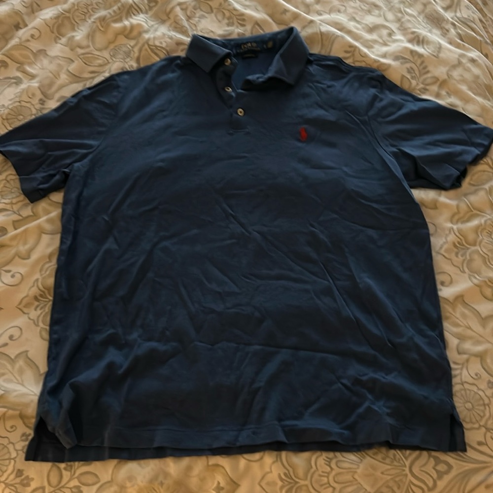 Size large blue polo shirt. Great for spring! Ralph Lauren classic fit.
